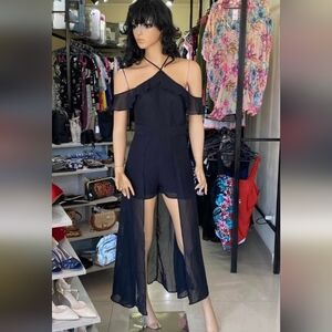 Material Girl Black Sheer Overlay Jumpsuit